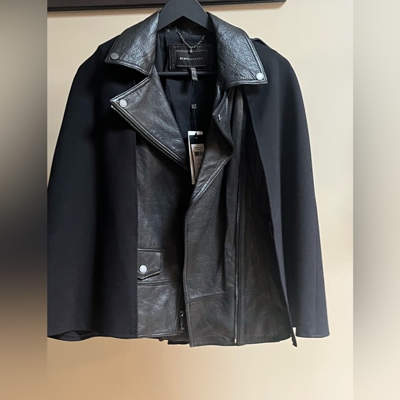 BCBG MAXAZRIA black leather vest and cape size x small - Picture 1 of 7